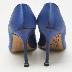 Pre Owned Manolo Blahnik Navy Blue Satin Hangisi Pumps Size 38