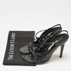 Pre Owned Manolo Blahnik Black Mesh and Leather Slingback Sandals Size 37.5