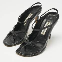 Pre Owned Manolo Blahnik Black Mesh and Leather Slingback Sandals Size 37.5
