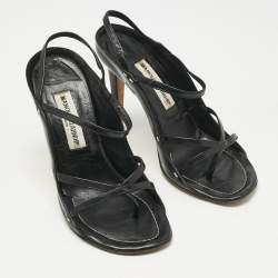 Pre Owned Manolo Blahnik Black Mesh and Leather Slingback Sandals Size 37.5