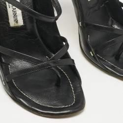 Pre Owned Manolo Blahnik Black Mesh and Leather Slingback Sandals Size 37.5