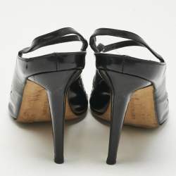 Pre Owned Manolo Blahnik Black Mesh and Leather Slingback Sandals Size 37.5