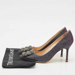 Pre Owned Manolo Blahnik Multicolor Glitter Fabric Hangisi Pumps Size 37