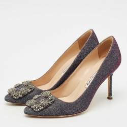 Pre Owned Manolo Blahnik Multicolor Glitter Fabric Hangisi Pumps Size 37