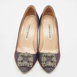 Pre Owned Manolo Blahnik Multicolor Glitter Fabric Hangisi Pumps Size 37