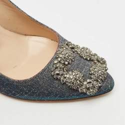 Pre Owned Manolo Blahnik Multicolor Glitter Fabric Hangisi Pumps Size 37