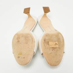 Pre Owned Manolo Blahnik Off White Satin Laalita Mules Size 40