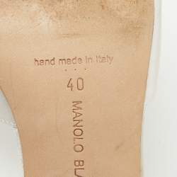 Pre Owned Manolo Blahnik Off White Satin Laalita Mules Size 40