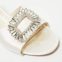 Pre Owned Manolo Blahnik Off White Satin Laalita Mules Size 40