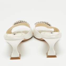 Pre Owned Manolo Blahnik Off White Satin Laalita Mules Size 40