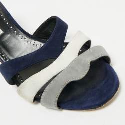 Pre Owned Manolo Blahnik Tri Color Suede Slide Sandals Size 40
