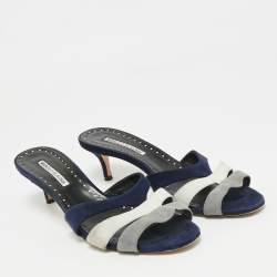 Pre Owned Manolo Blahnik Tri Color Suede Slide Sandals Size 40
