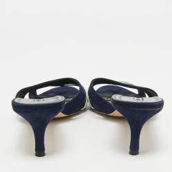 Pre Owned Manolo Blahnik Tri Color Suede Slide Sandals Size 40