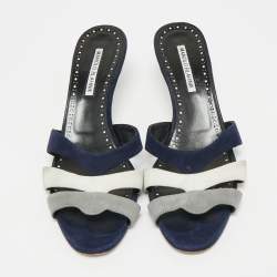 Pre Owned Manolo Blahnik Tri Color Suede Slide Sandals Size 40