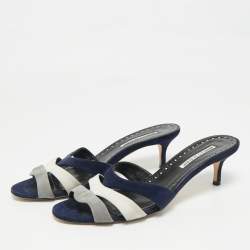 Pre Owned Manolo Blahnik Tri Color Suede Slide Sandals Size 40