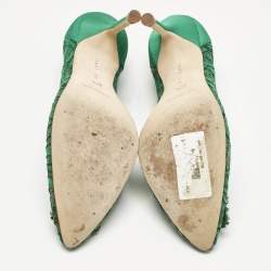 Pre Owned Manolo Blahnik Green Lace and Mesh Hangisi Pumps Size 37.5