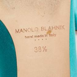 Pre Owned Manolo Blahnik Teal Satin Eufrasia Ballet Flats Size 38.5