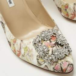 Pre Owned Manolo Blahnik Multicolor Satin Hangisi Pumps Size 39.5