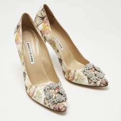 Pre Owned Manolo Blahnik Multicolor Satin Hangisi Pumps Size 39.5