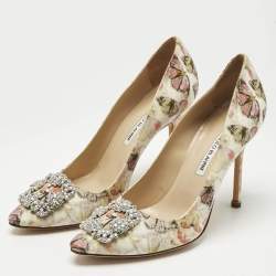 Pre Owned Manolo Blahnik Multicolor Satin Hangisi Pumps Size 39.5