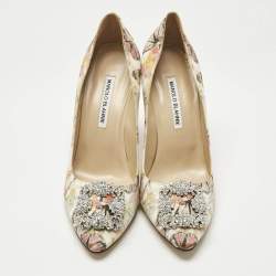 Pre Owned Manolo Blahnik Multicolor Satin Hangisi Pumps Size 39.5