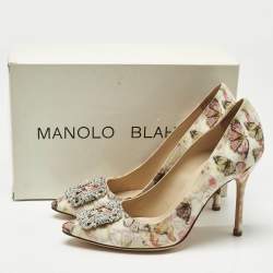 Pre Owned Manolo Blahnik Multicolor Satin Hangisi Pumps Size 39.5