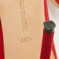 Pre Owned Manolo Blahnik Red Suede BB Pointed Toe Pumps Size 40.5