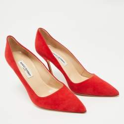 Pre Owned Manolo Blahnik Red Suede BB Pointed Toe Pumps Size 40.5