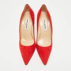Pre Owned Manolo Blahnik Red Suede BB Pointed Toe Pumps Size 40.5