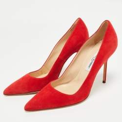 Pre Owned Manolo Blahnik Red Suede BB Pointed Toe Pumps Size 40.5