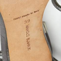 Pre Owned Manolo Blahnik Metallic Leather and PVC Estro Ankle Strap Sandals Size 39