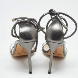 Pre Owned Manolo Blahnik Metallic Leather and PVC Estro Ankle Strap Sandals Size 39