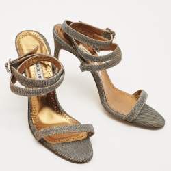 Pre Owned Manolo Blahnik Metallic Glitter Accents Ankle Strap Sandals Size 39