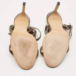 Pre Owned Manolo Blahnik Metallic Glitter Accents Ankle Strap Sandals Size 39