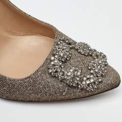 Pre Owned Manolo Blahnik Metallic Lurex Fabric Hangisi Crystal Embellished Pumps Size 38