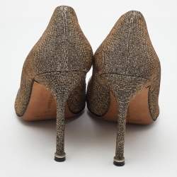 Pre Owned Manolo Blahnik Metallic Lurex Fabric Hangisi Crystal Embellished Pumps Size 38