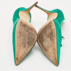 Pre Owned Manolo Blahnik Green Satin Crystal Embellished Borlak Pumps Size 39.5