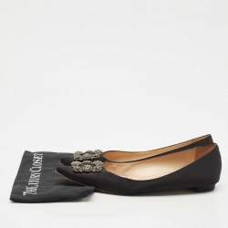 Pre Owned Manolo Blahnik Black Satin Hangisi Ballet Flats Size 42