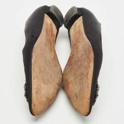 Pre Owned Manolo Blahnik Black Satin Hangisi Ballet Flats Size 42