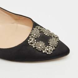 Pre Owned Manolo Blahnik Black Satin Hangisi Ballet Flats Size 42