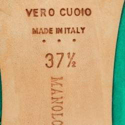 Pre Owned Manolo Blahnik Green Satin Hangisi Crystal Embellished Pumps Size 37.5