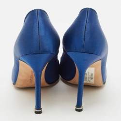 Pre Owned Manolo Blahnik Blue Satin Hangisi Crystal Embellished Pumps Size 38.5