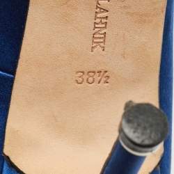 Pre Owned Manolo Blahnik Blue Satin Hangisi Crystal Embellished Pumps Size 38.5