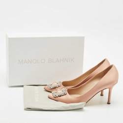 Pre Owned Manolo Blahnik Peach Satin Hangisi Pumps Size 39