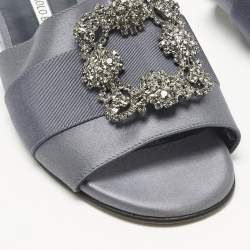 Pre Owned Manolo Blahnik Navy Blue Satin  Martamod  Flat Sandals Size 38