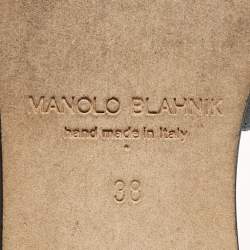 Pre Owned Manolo Blahnik Navy Blue Satin  Martamod  Flat Sandals Size 38