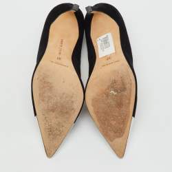 Pre Owned Manolo Blahnik Black/Silver Suede And Leather Bipunta Cap-Toe Pumps Size 37