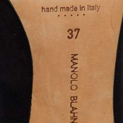 Pre Owned Manolo Blahnik Black/Silver Suede And Leather Bipunta Cap-Toe Pumps Size 37