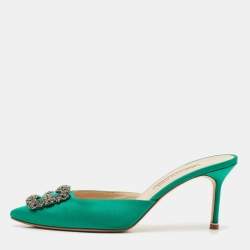 Pre Owned صندل مولز مانولو بلانيك هانغيسي ساتان وردي مقاس 36