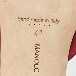Pre Owned Manolo Blahnik Burgundy Satin Hangisi Mules Size 41